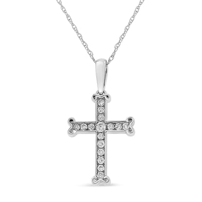 Haus of Brilliance .925 Sterling Silver 1/3 Cttw Round-Cut Diamond Cross 18&quot; Pendant Necklace with Bale (J-K Color, I2-I3 Clarity)