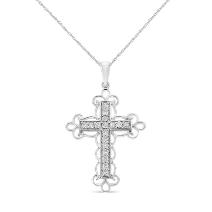 Haus of Brilliance .925 Sterling Silver 1/4 Cttw Round Cut Diamond Art Deco Style Cross 18&quot; Pendant Necklace (J-K Color, I2-I3 Clarity)