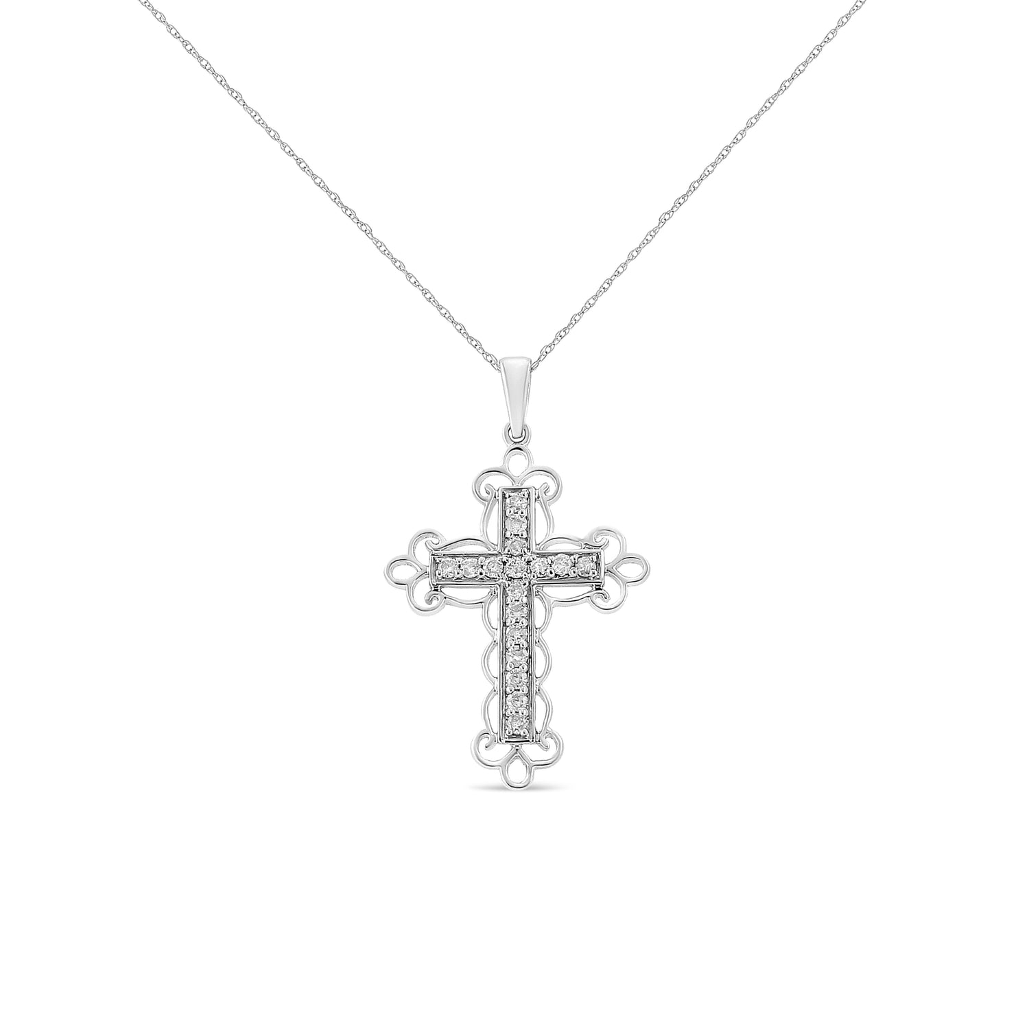 Haus of Brilliance .925 Sterling Silver 1/4 Cttw Round Cut Diamond Art Deco Style Cross 18&quot; Pendant Necklace (J-K Color, I2-I3 Clarity)