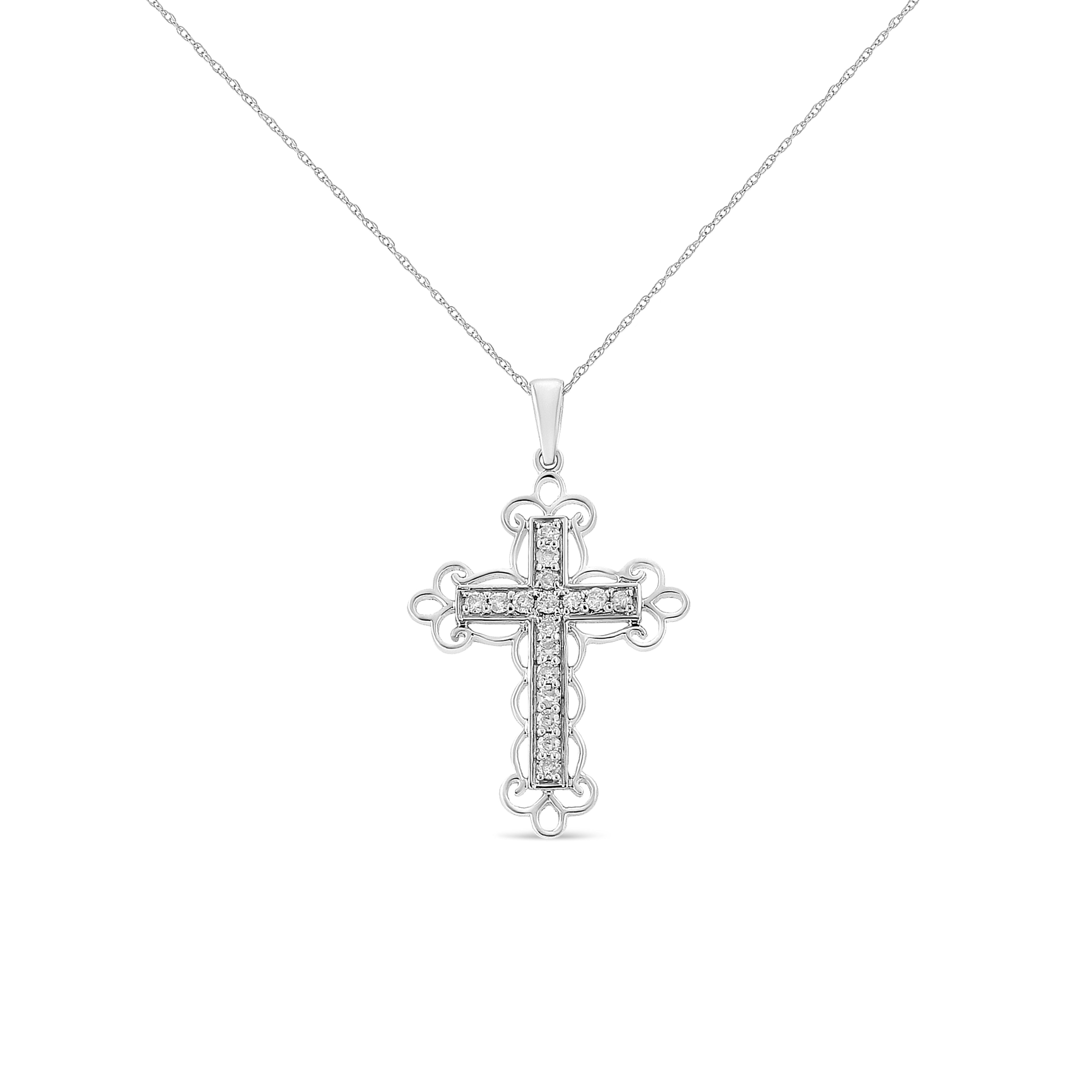 Haus of Brilliance .925 Sterling Silver 1/4 Cttw Round Cut Diamond Art Deco Style Cross 18&quot; Pendant Necklace (J-K Color, I2-I3 Clarity)