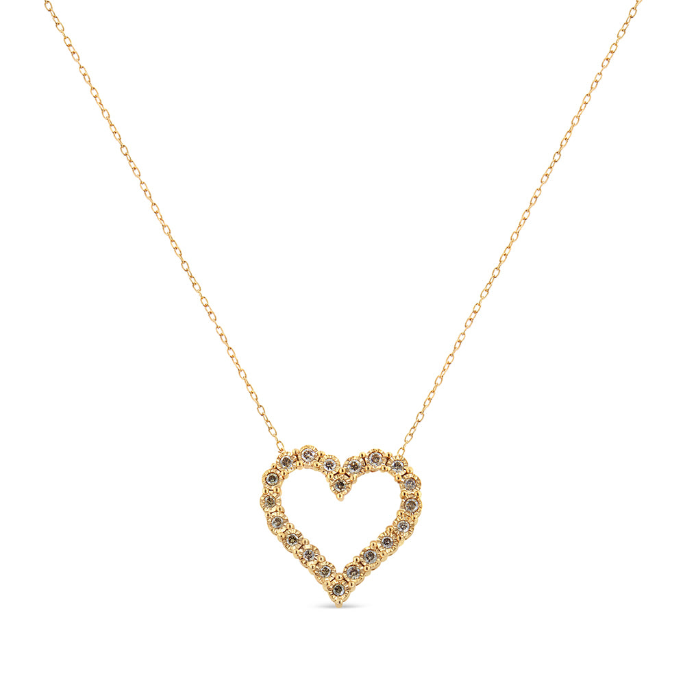 Haus of Brilliance 10K Yellow Gold Flashed .925 Sterling Silver 1/2 Cttw Champagne Diamond Miracle Plate Heart Pendant Necklace (K-L Color, I1-I2 Clarity) - 18&quot;