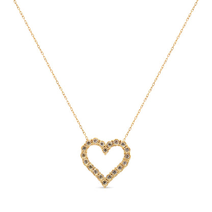 Haus of Brilliance 10K Yellow Gold Flashed .925 Sterling Silver 1/2 Cttw Champagne Diamond Miracle Plate Heart Pendant Necklace (K-L Color, I1-I2 Clarity) - 18&quot;