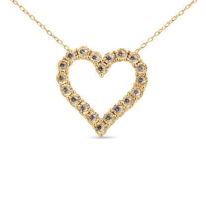 Haus of Brilliance 10K Yellow Gold Flashed .925 Sterling Silver 1/2 Cttw Champagne Diamond Miracle Plate Heart Pendant Necklace (K-L Color, I1-I2 Clarity) - 18&quot;