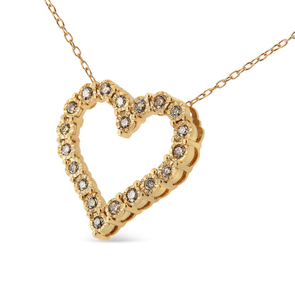 Haus of Brilliance 10K Yellow Gold Flashed .925 Sterling Silver 1/2 Cttw Champagne Diamond Miracle Plate Heart Pendant Necklace (K-L Color, I1-I2 Clarity) - 18&quot;