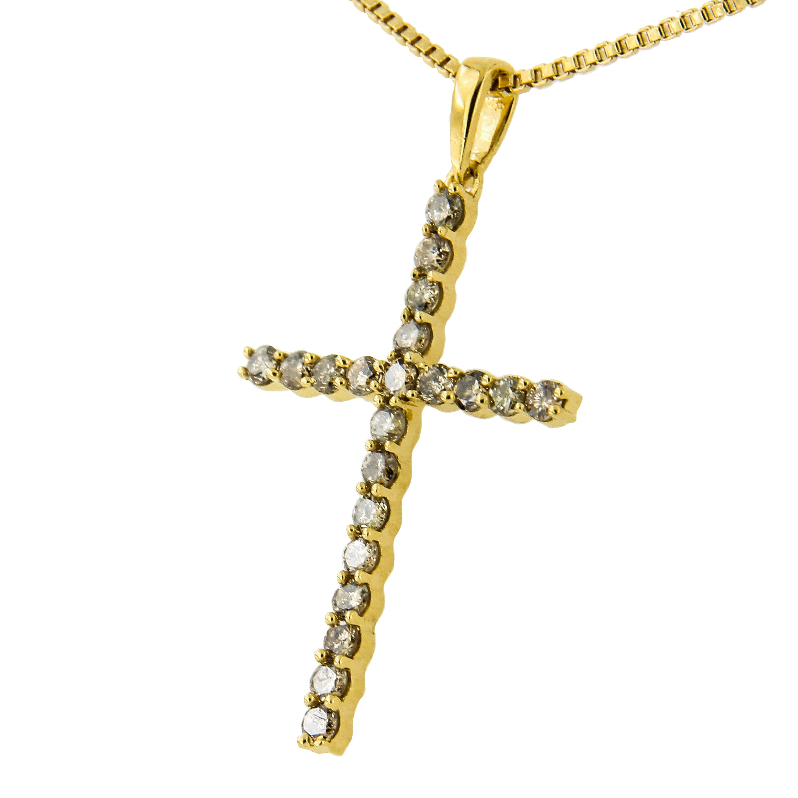 Haus of Brilliance 14K Yellow Gold Plated .925 Sterling Silver 1/2 Cttw Champagne Diamond Cross Pendant Necklace (K-L Color, I1-I2 Clarity) - 18&quot;