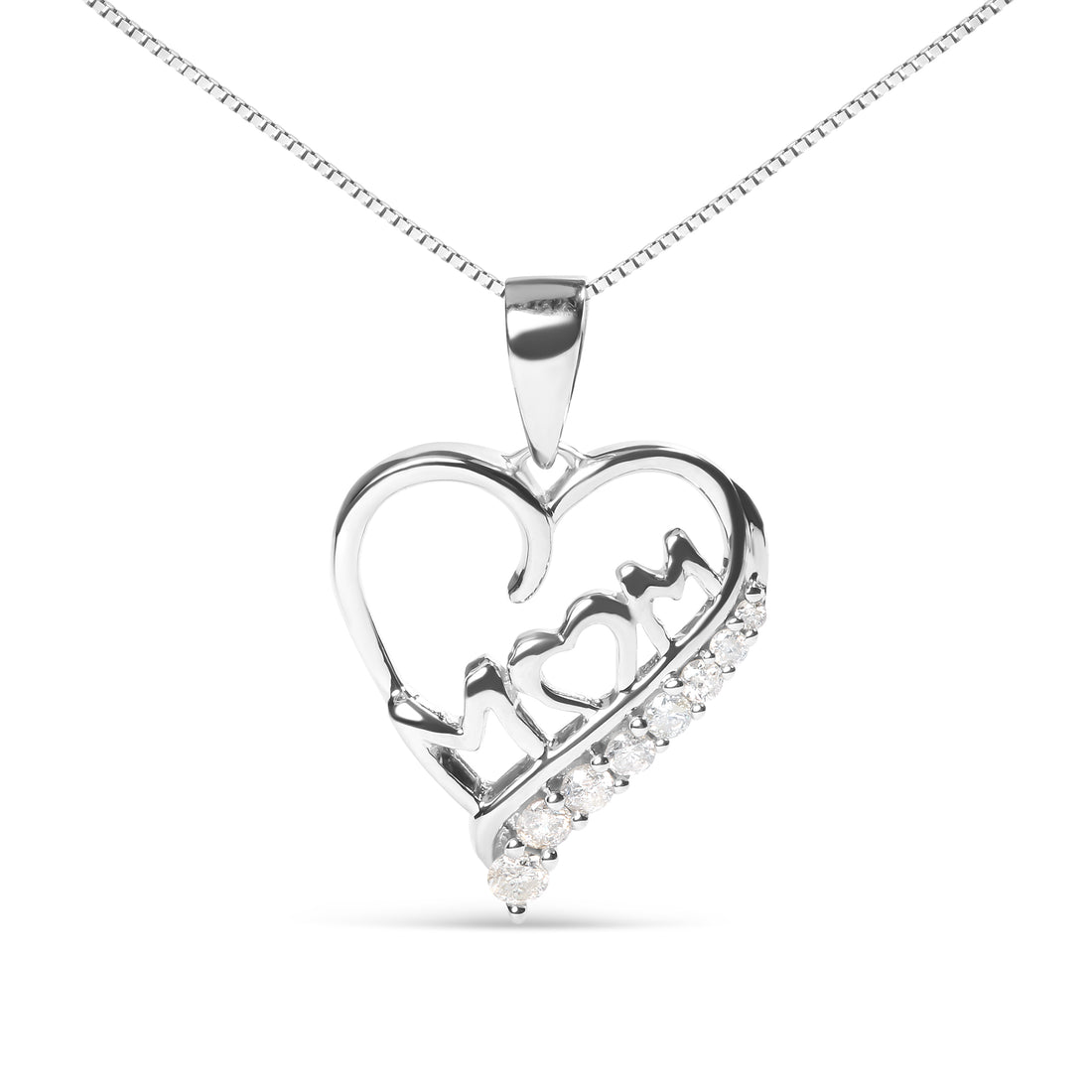 Haus of Brilliance .925 Sterling Silver 1/4 Cttw Diamond  &quot;Mom&quot; and Open Heart 18&quot; Pendant Necklace (I-J Color, I2-I3 Clarity)