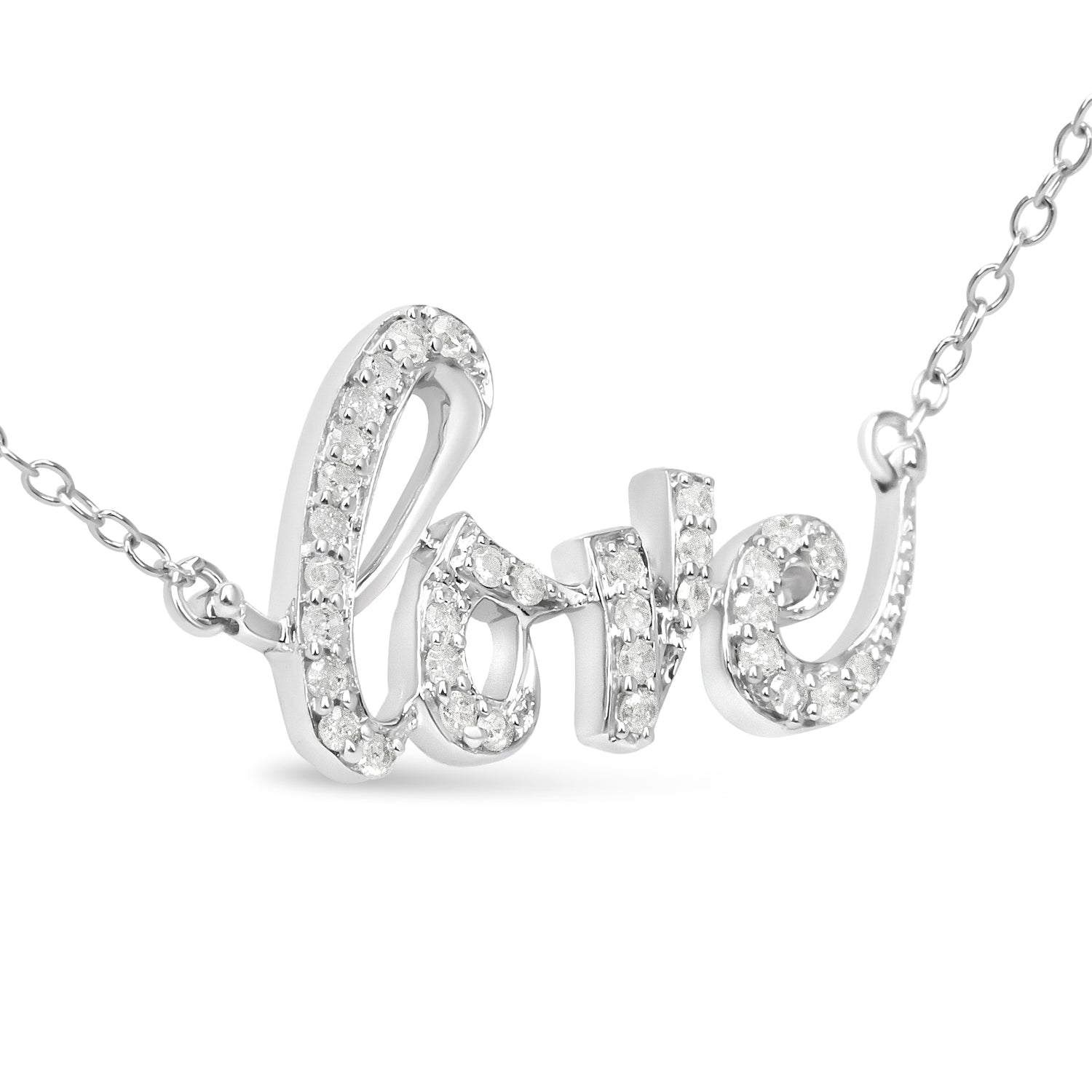 Haus of Brilliance .925 Sterling Silver 1/5 Cttw Round Diamond Love 18&quot; Pendant Necklace (I-J Color, I2-I3 Clarity)
