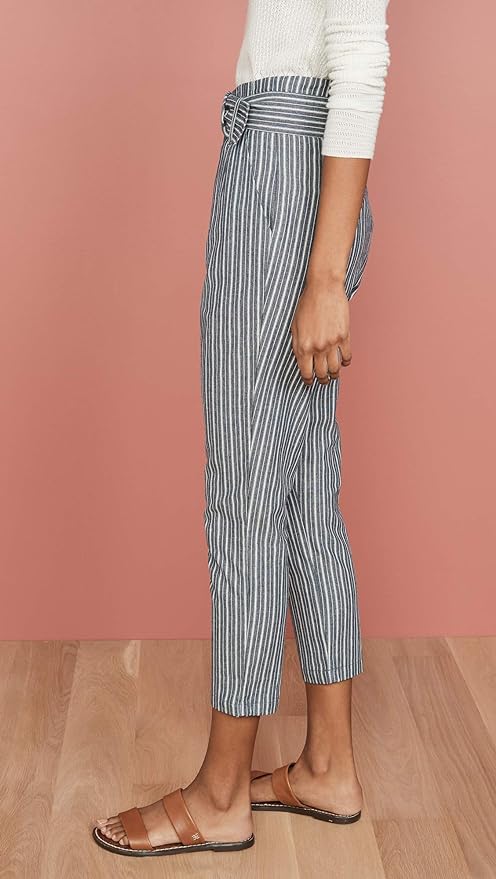 BB Dakota High-Rise Belted Tapered Pants - Stripes - Blue Multi/Blue - 4