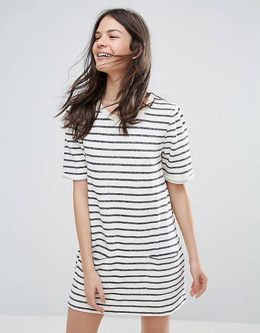 French Connection Normandy Stripe Tee Dress - Stripes - Beige Multi