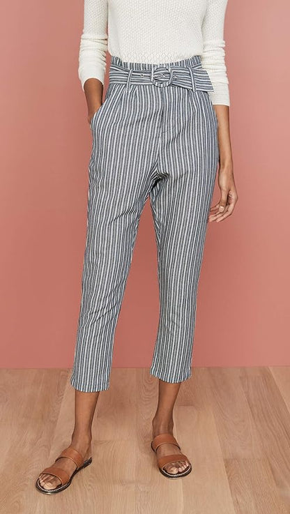 BB Dakota High-Rise Belted Tapered Pants - Stripes - Blue Multi/Blue - 4