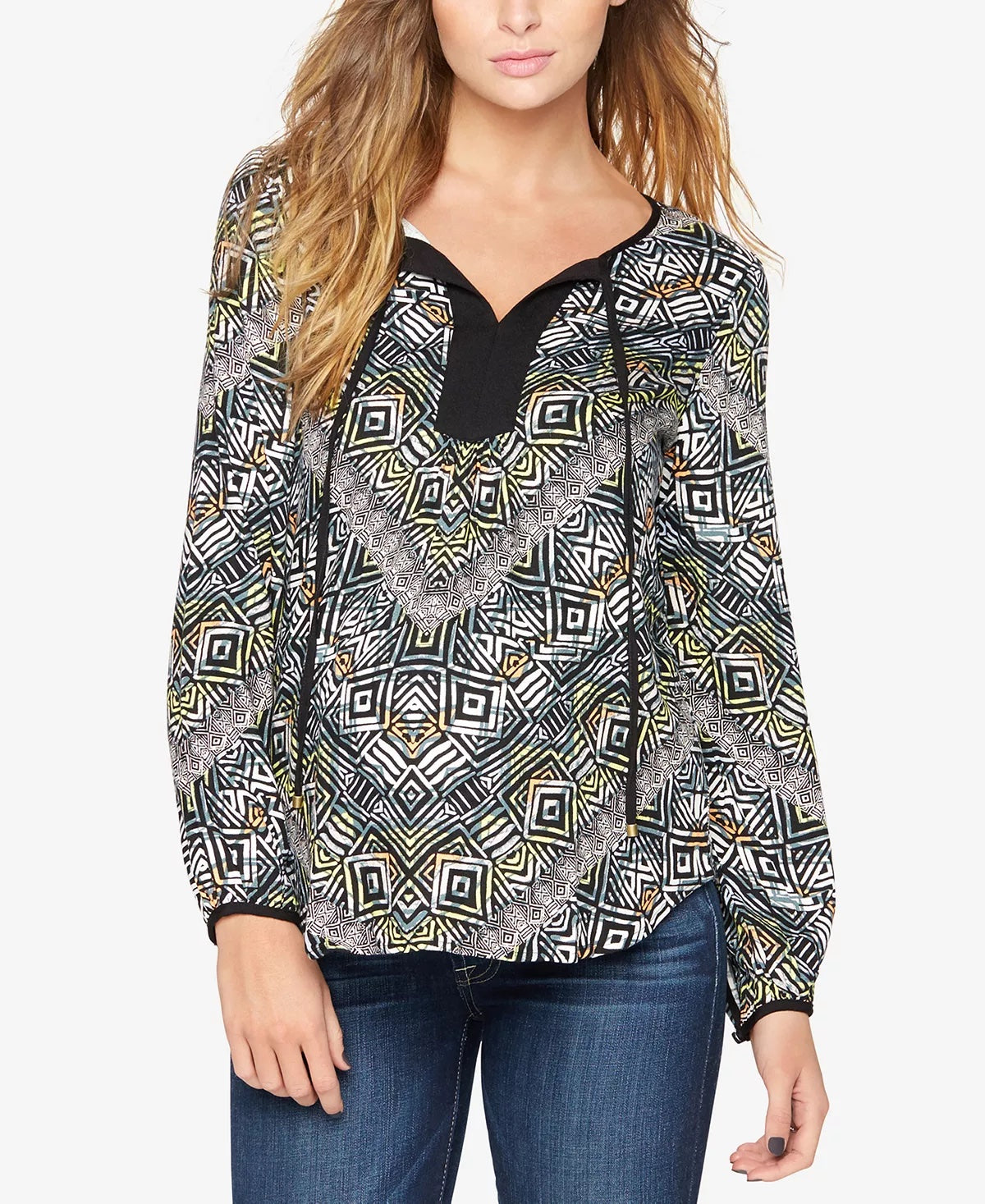 Ella Moss Maternity Tribal Blouse - Geometric - Black Multi