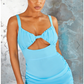 PrettyLittleThing Blue Ruched Cut Out Mini Dress / M