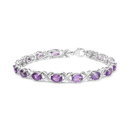 Haus of Brilliance .925 Sterling Silver 7x5mm Oval Amethyst and Diamond Accent X-Link Bracelet (H-I Color, SI1-SI2 Clarity)  - Size 7&quot;