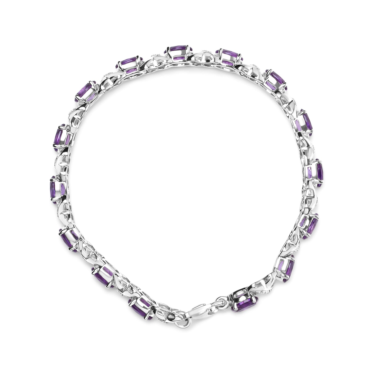 Haus of Brilliance .925 Sterling Silver 7x5mm Oval Amethyst and Diamond Accent X-Link Bracelet (H-I Color, SI1-SI2 Clarity)  - Size 7"