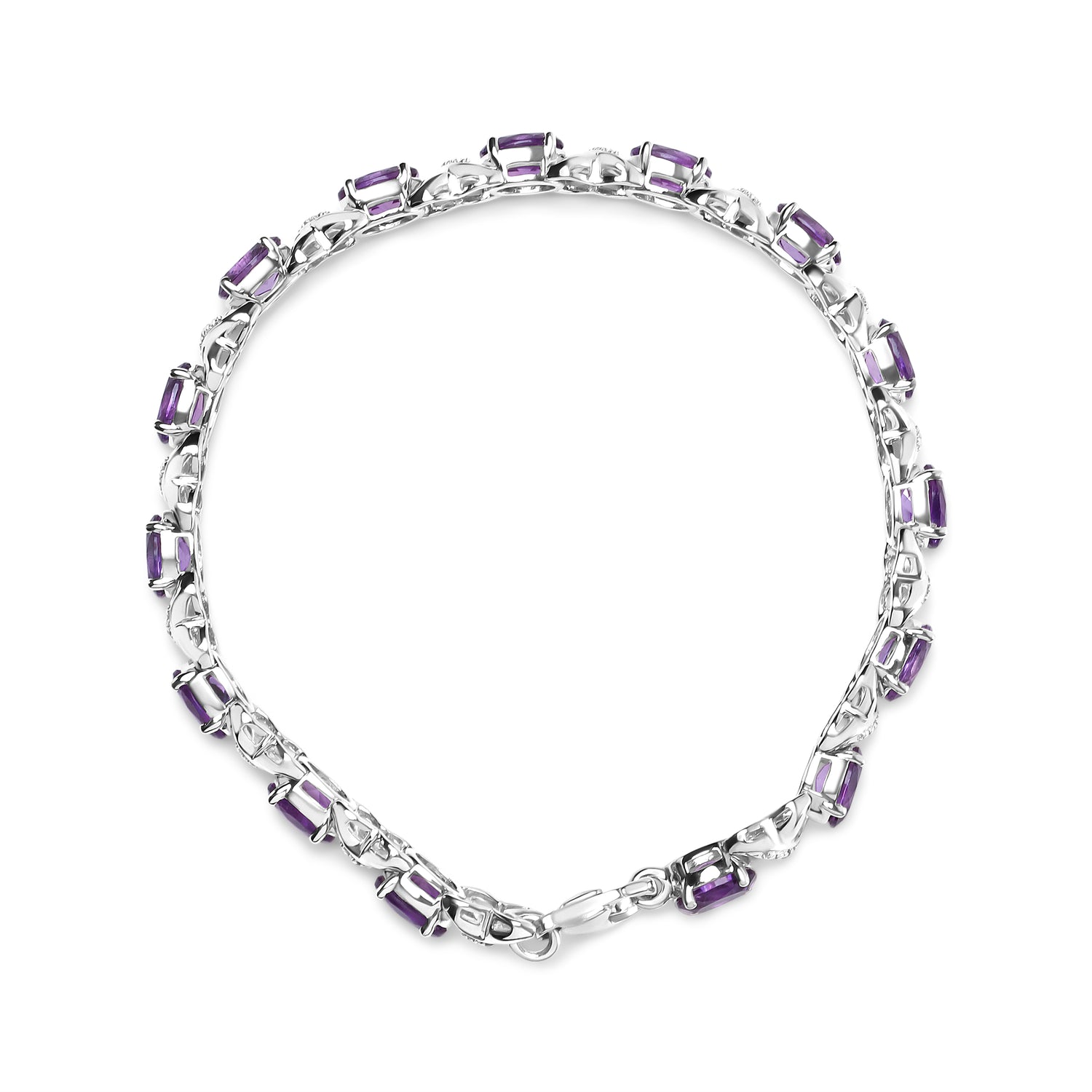 Haus of Brilliance .925 Sterling Silver 7x5mm Oval Amethyst and Diamond Accent X-Link Bracelet (H-I Color, SI1-SI2 Clarity)  - Size 7&quot;