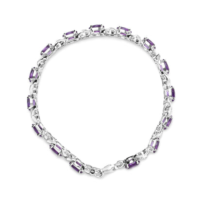 Haus of Brilliance .925 Sterling Silver 7x5mm Oval Amethyst and Diamond Accent X-Link Bracelet (H-I Color, SI1-SI2 Clarity)  - Size 7&quot;