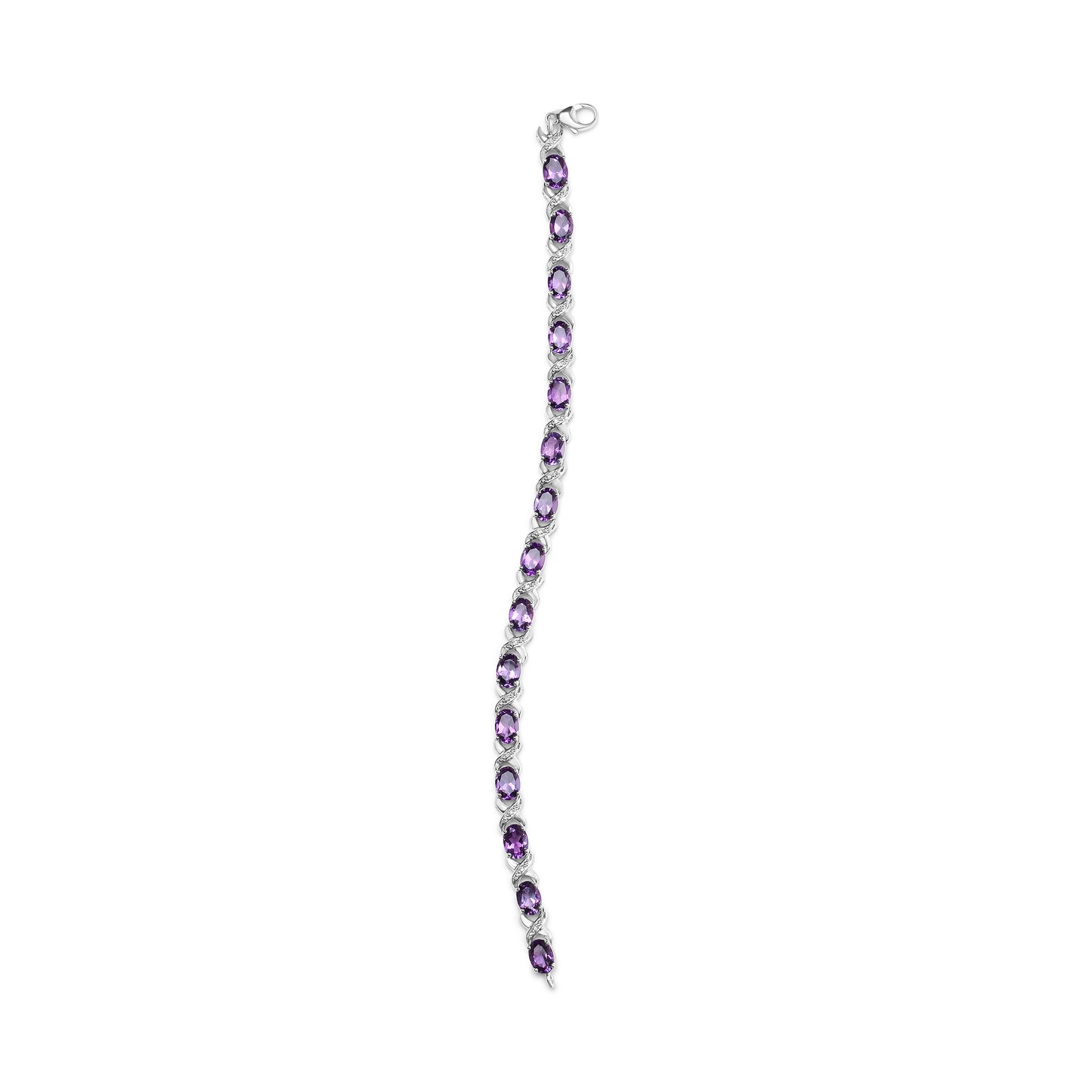 Haus of Brilliance .925 Sterling Silver 7x5mm Oval Amethyst and Diamond Accent X-Link Bracelet (H-I Color, SI1-SI2 Clarity)  - Size 7"