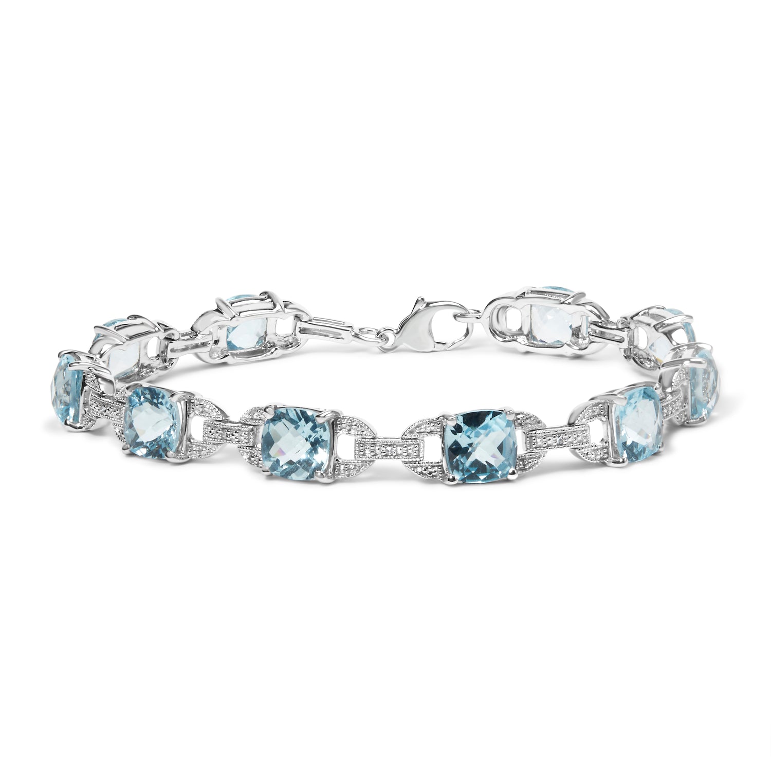 Haus of Brilliance .925 Sterling Silver 7x7 mm Cushion Cut Blue Topaz and 1/20 cttw Round Cut Diamond Fashion Tennis Bracelet (I-J Color, I1-I2 Clarity) - 7&quot;