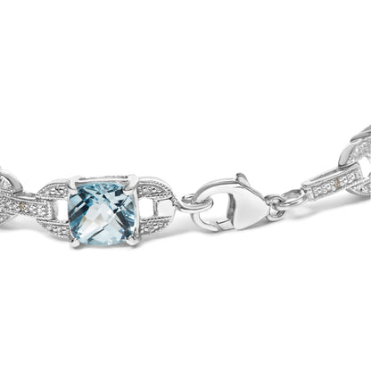 Haus of Brilliance .925 Sterling Silver 7x7 mm Cushion Cut Blue Topaz and 1/20 cttw Round Cut Diamond Fashion Tennis Bracelet (I-J Color, I1-I2 Clarity) - 7&quot;