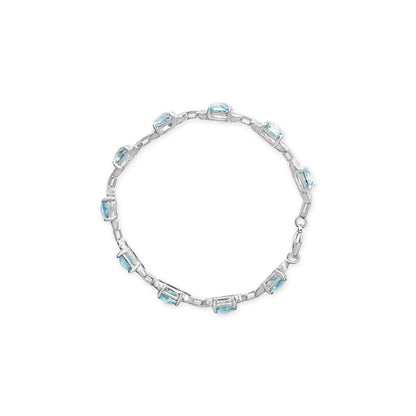 Haus of Brilliance .925 Sterling Silver 7x7 mm Cushion Cut Blue Topaz and 1/20 cttw Round Cut Diamond Fashion Tennis Bracelet (I-J Color, I1-I2 Clarity) - 7&quot;