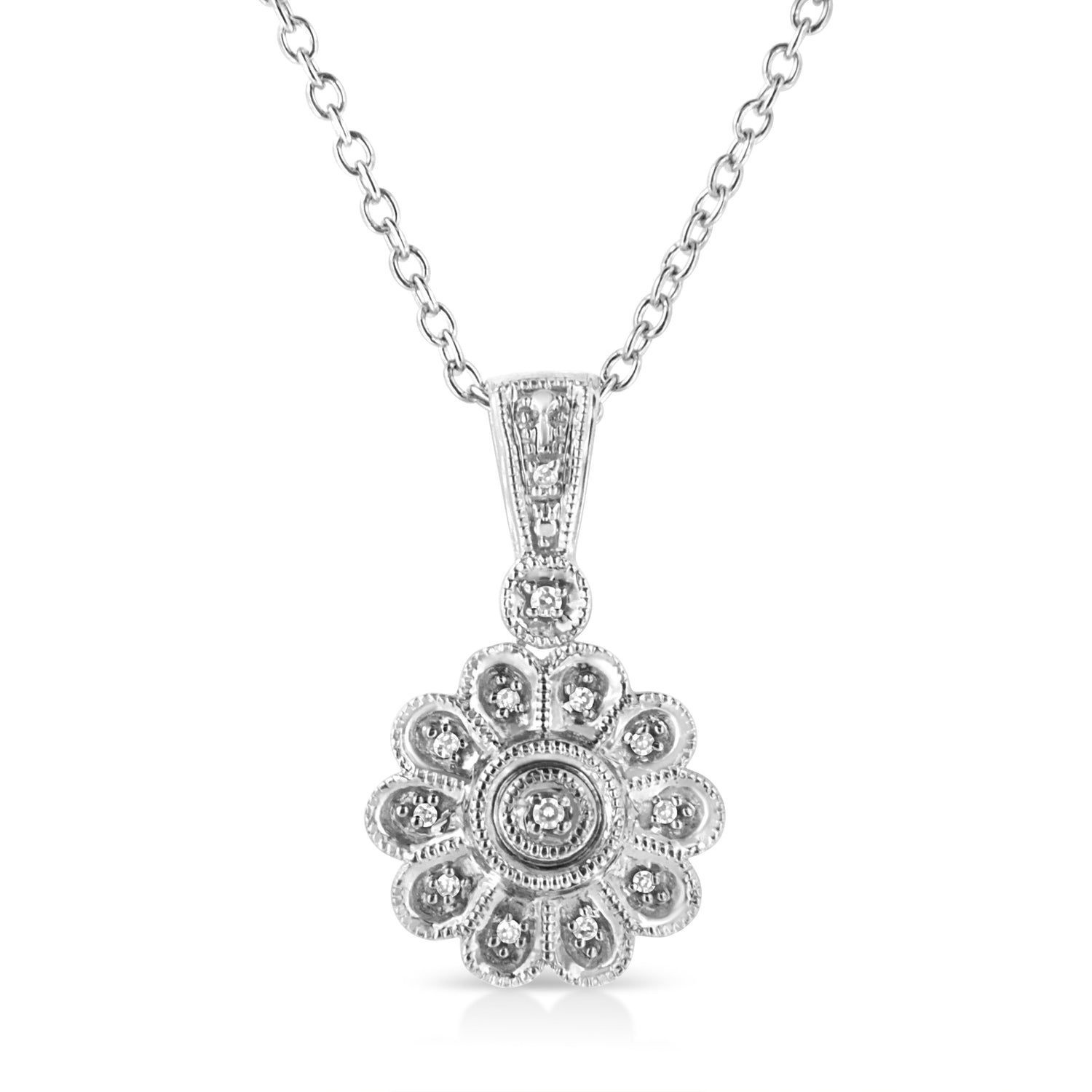 Haus of Brilliance .925 Sterling Silver Diamond Accent Sunburst Milgrain 18&quot; Pendant Necklace (I-J Color, I1-I2 Clarity)