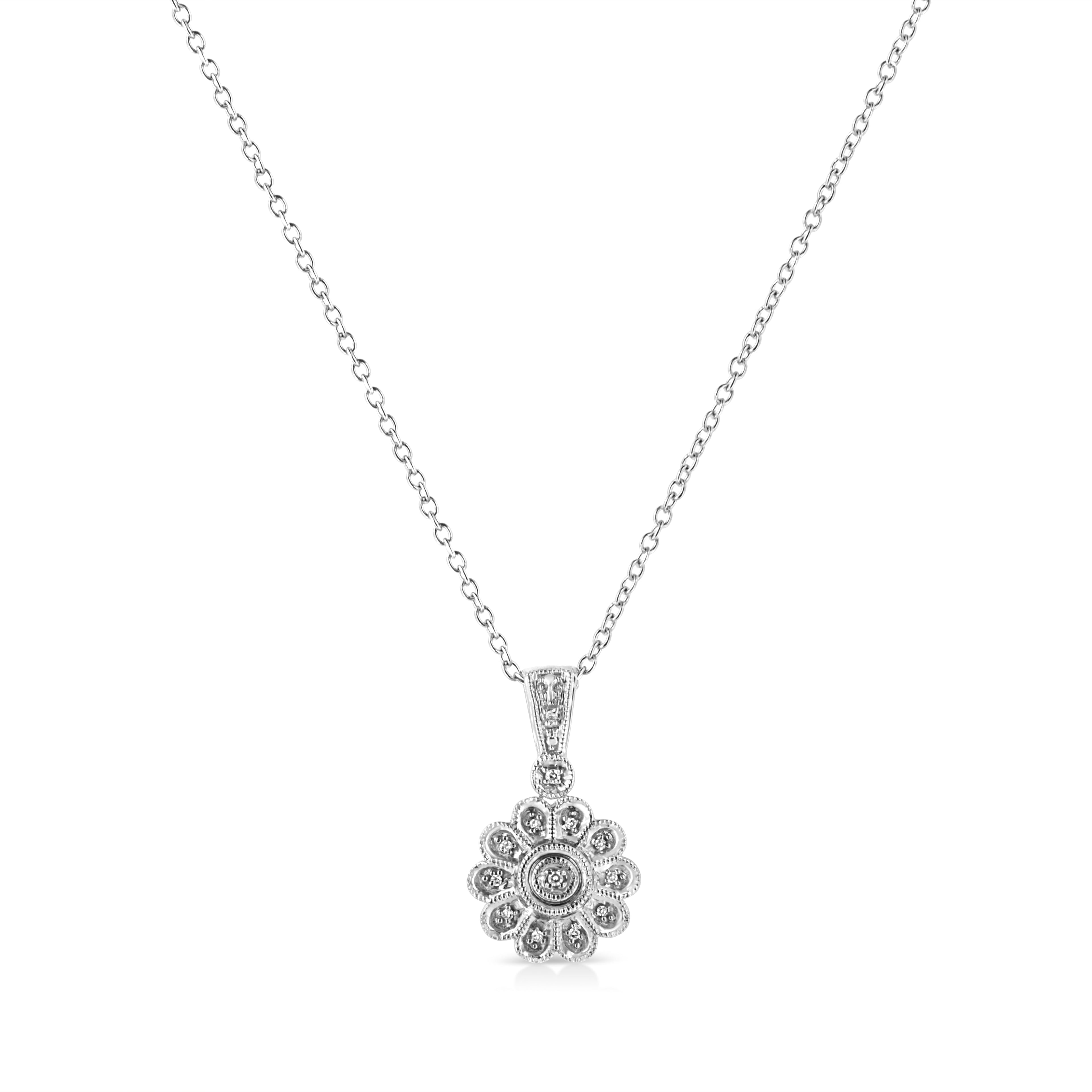 Haus of Brilliance .925 Sterling Silver Diamond Accent Sunburst Milgrain 18&quot; Pendant Necklace (I-J Color, I1-I2 Clarity)