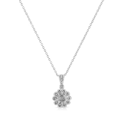 Haus of Brilliance .925 Sterling Silver Diamond Accent Sunburst Milgrain 18&quot; Pendant Necklace (I-J Color, I1-I2 Clarity)