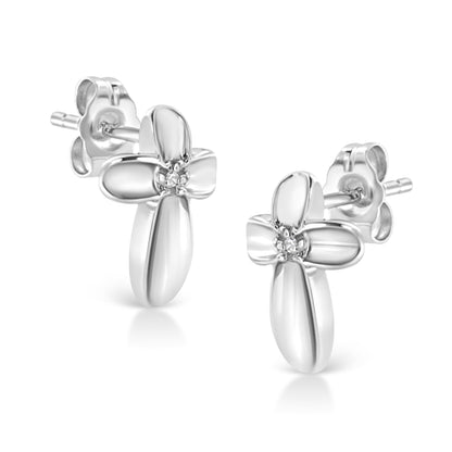 Haus of Brilliance .925 Sterling Silver Prong Set Diamond Accent Floral Cross Stud Earring (I-J Color, I1-I2 Clarity)