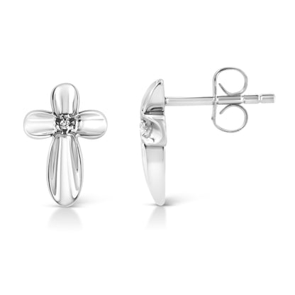 Haus of Brilliance .925 Sterling Silver Prong Set Diamond Accent Floral Cross Stud Earring (I-J Color, I1-I2 Clarity)