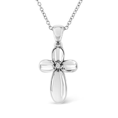 Haus of Brilliance .925 Sterling Silver Prong-Set Diamond Accent Floral Cross 18&quot; Pendant Necklace (I-J Color, I1-I2 Clarity)