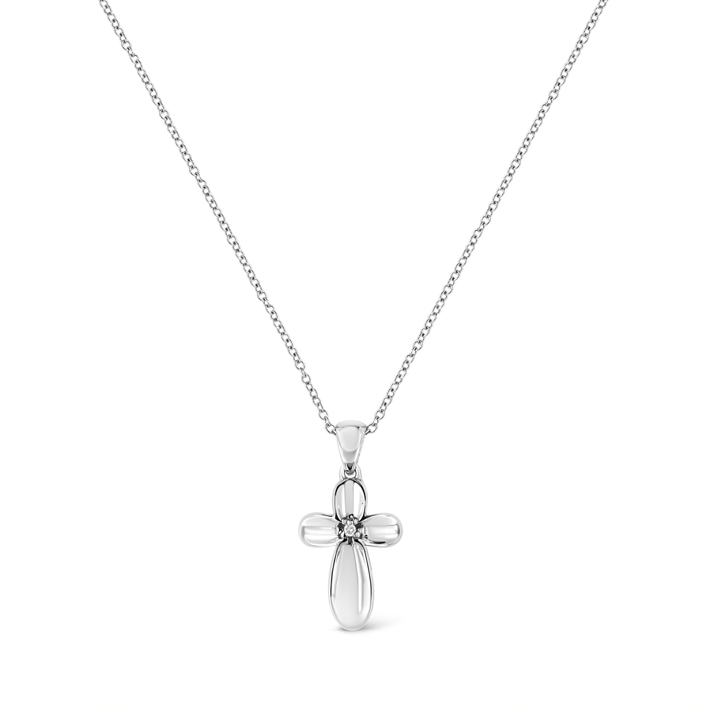 Haus of Brilliance .925 Sterling Silver Prong-Set Diamond Accent Floral Cross 18" Pendant Necklace (I-J Color, I1-I2 Clarity)