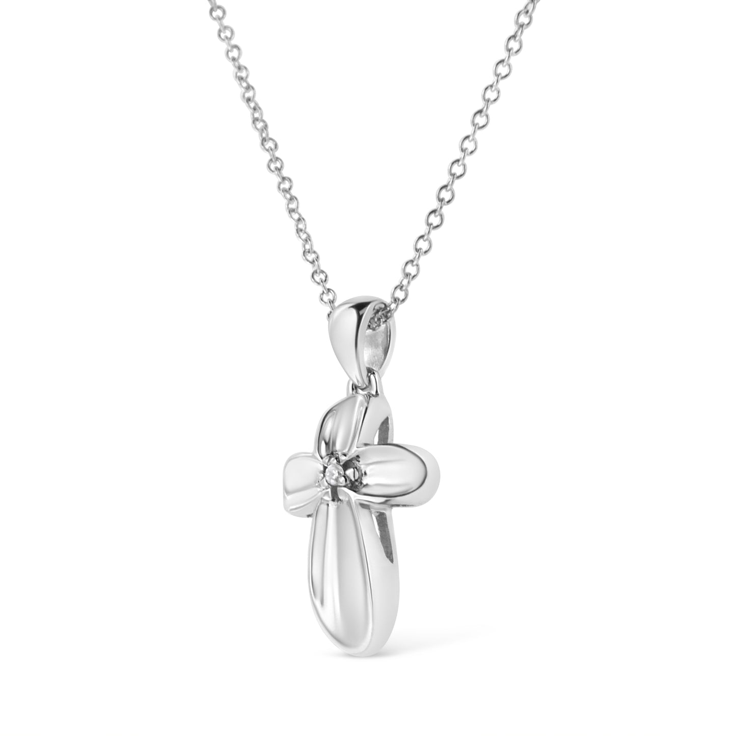 Haus of Brilliance .925 Sterling Silver Prong-Set Diamond Accent Floral Cross 18" Pendant Necklace (I-J Color, I1-I2 Clarity)