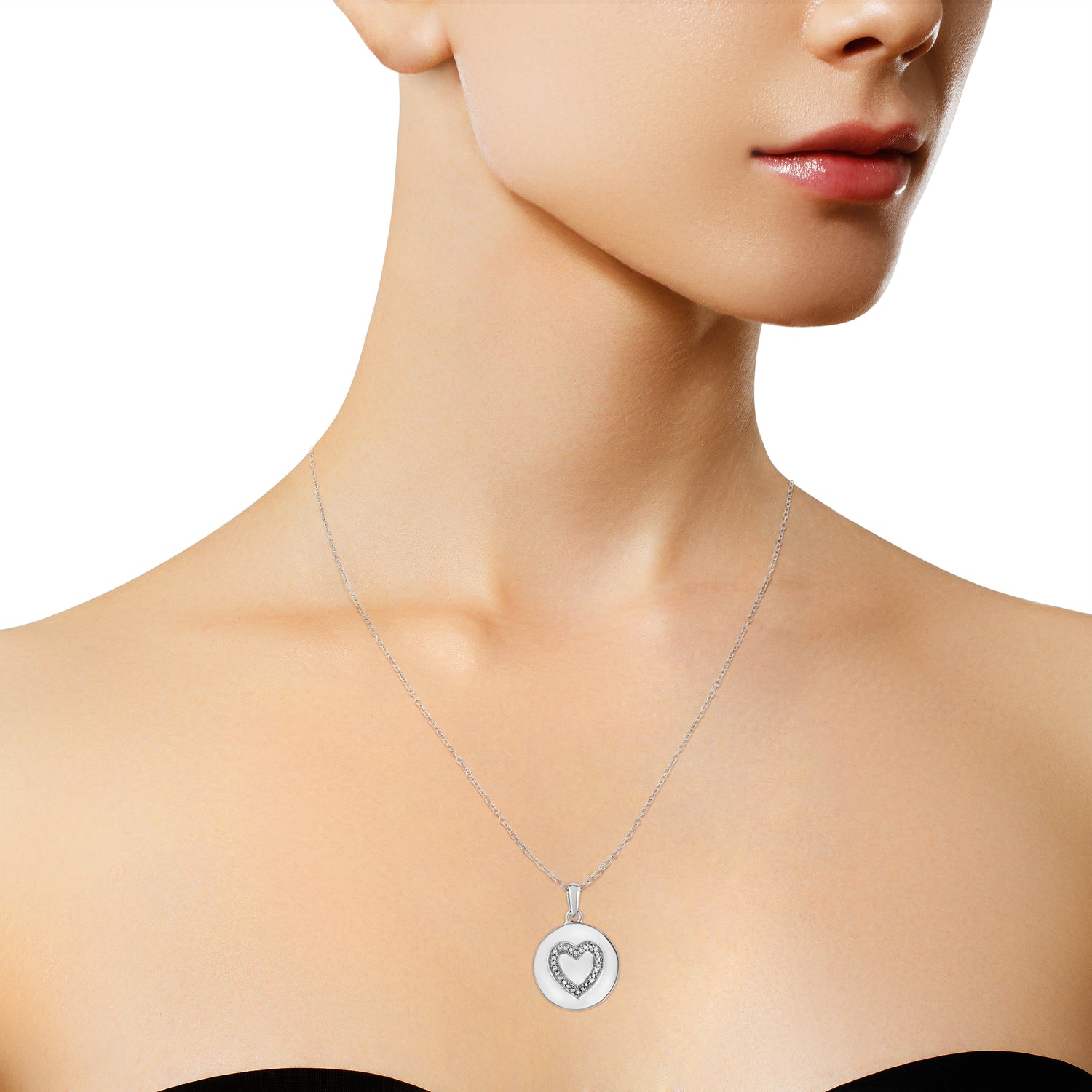 Haus of Brilliance .925 Sterling Silver Prong-Set Diamond Accent Heart Emblemed 18&quot; Pendant Necklace (I-J Color, I1-I2 Clarity)