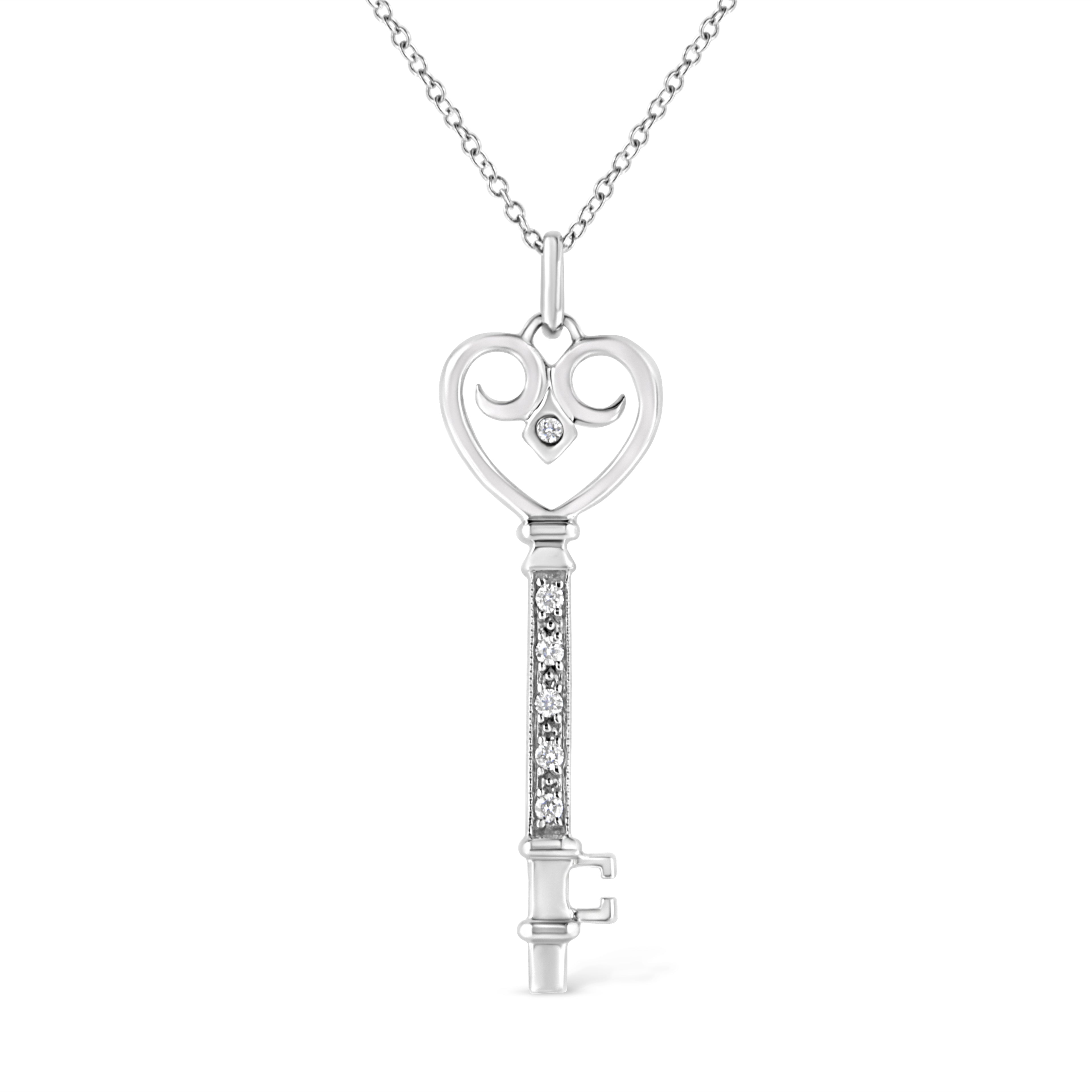 Haus of Brilliance .925 Sterling Silver Pave and Bezel-Set Diamond Accent Key 18&quot; Heart and Lock Pendant Necklace (K-L Color, I1-I2 Clarity)