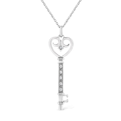 Haus of Brilliance .925 Sterling Silver Pave and Bezel-Set Diamond Accent Key 18&quot; Heart and Lock Pendant Necklace (K-L Color, I1-I2 Clarity)