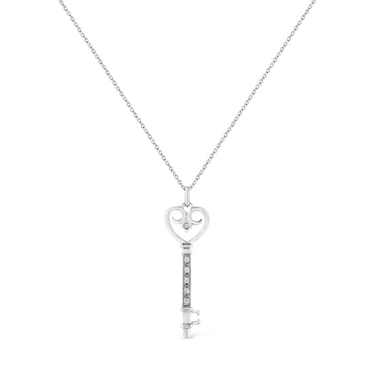 Haus of Brilliance .925 Sterling Silver Pave and Bezel-Set Diamond Accent Key 18&quot; Heart and Lock Pendant Necklace (K-L Color, I1-I2 Clarity)