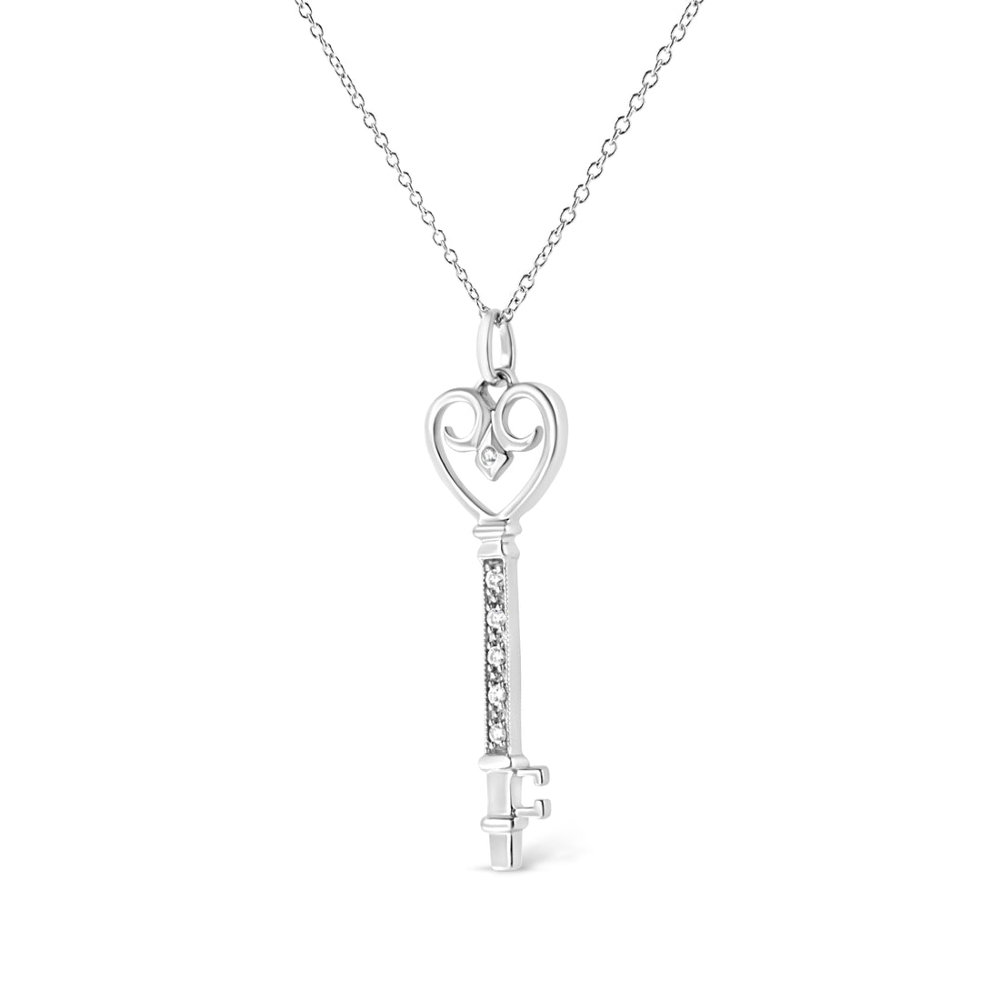 Haus of Brilliance .925 Sterling Silver Pave and Bezel-Set Diamond Accent Key 18&quot; Heart and Lock Pendant Necklace (K-L Color, I1-I2 Clarity)