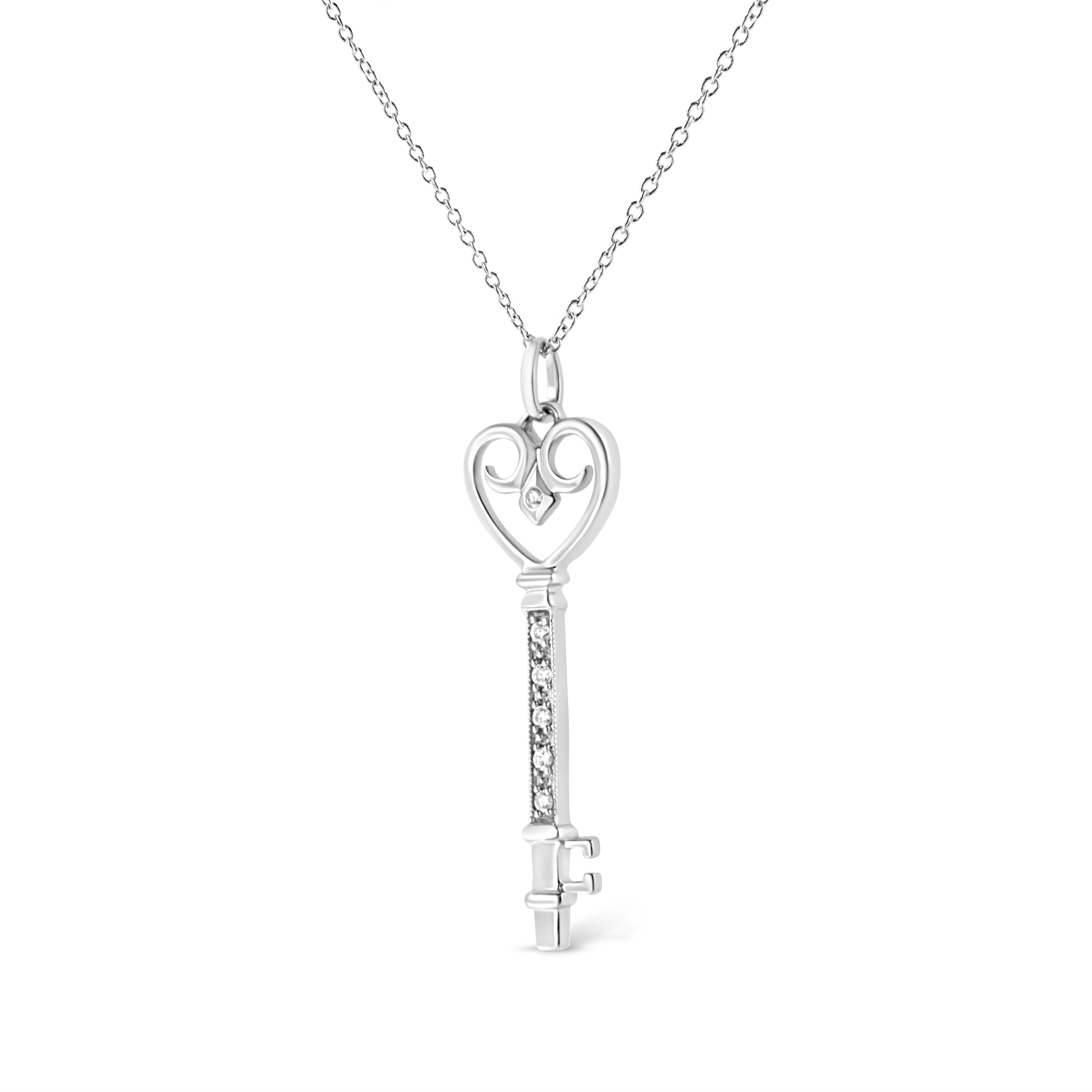 Haus of Brilliance .925 Sterling Silver Pave and Bezel-Set Diamond Accent Key 18&quot; Heart and Lock Pendant Necklace (K-L Color, I1-I2 Clarity)