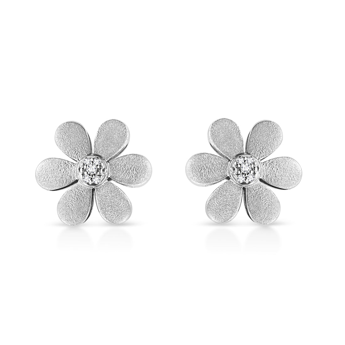 Haus of Brilliance Matte Finished .925 Sterling Silver Diamond Accent Flower Hoop Stud Earring (I-J Color, I1-I2 Clarity)