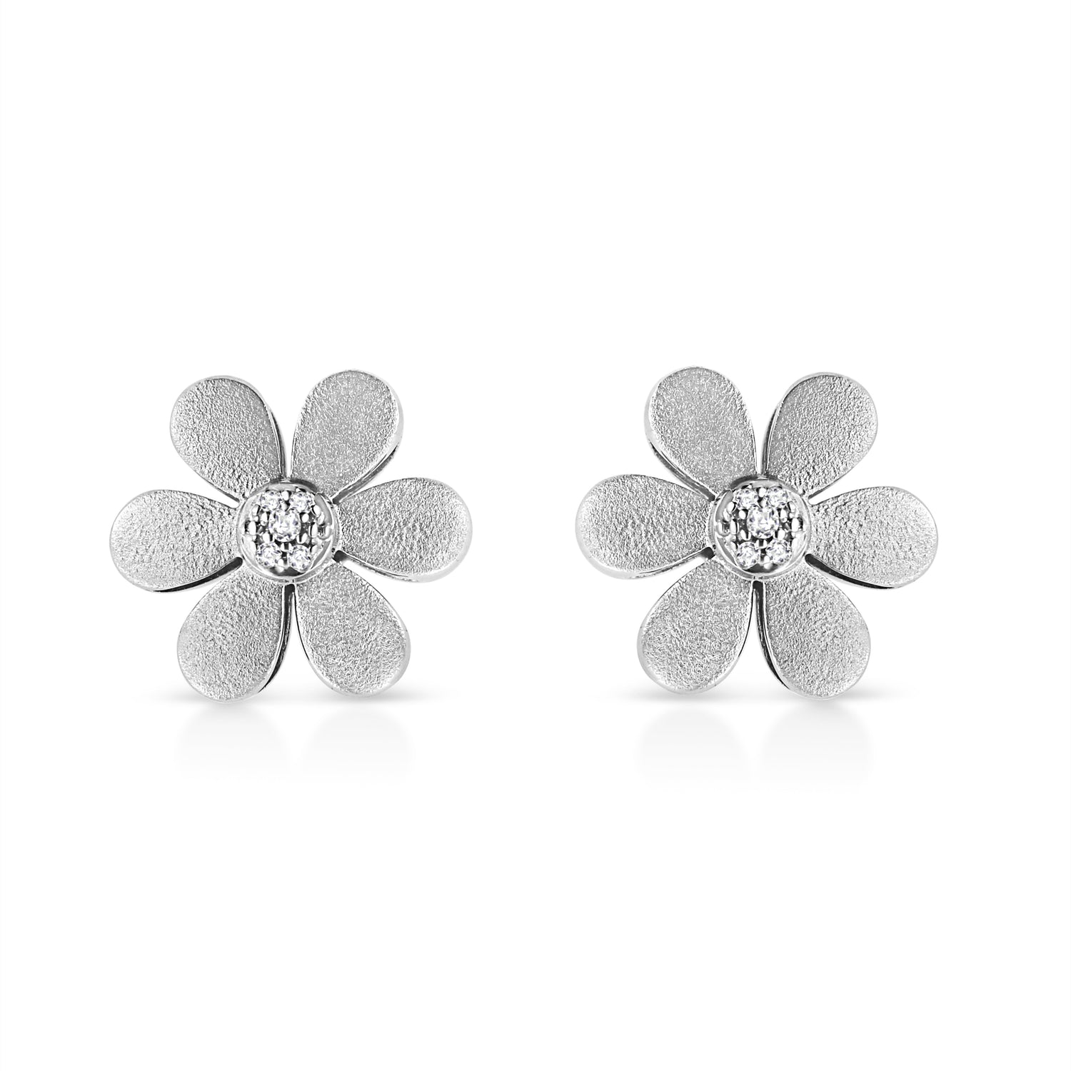 Haus of Brilliance Matte Finished .925 Sterling Silver Diamond Accent Flower Hoop Stud Earring (I-J Color, I1-I2 Clarity)