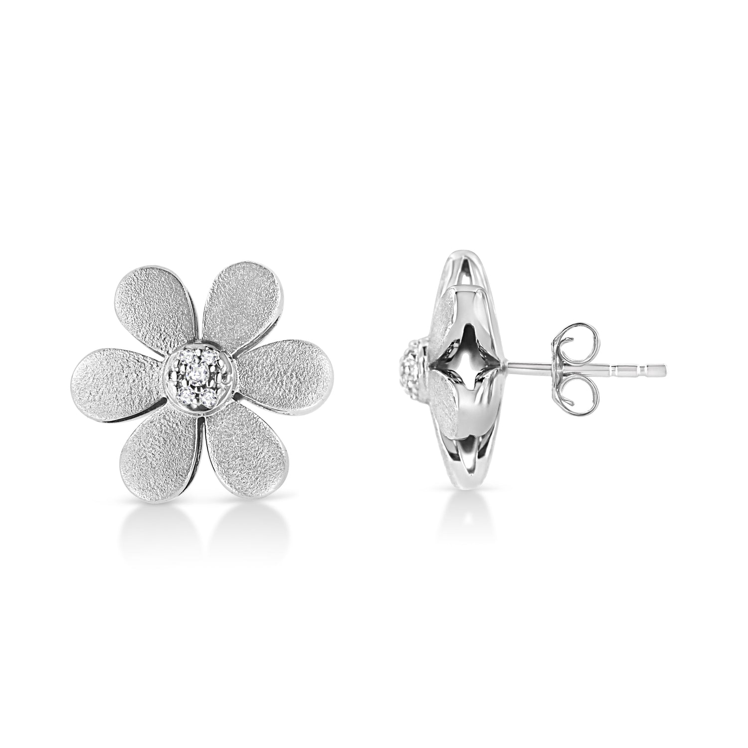 Haus of Brilliance Matte Finished .925 Sterling Silver Diamond Accent Flower Hoop Stud Earring (I-J Color, I1-I2 Clarity)