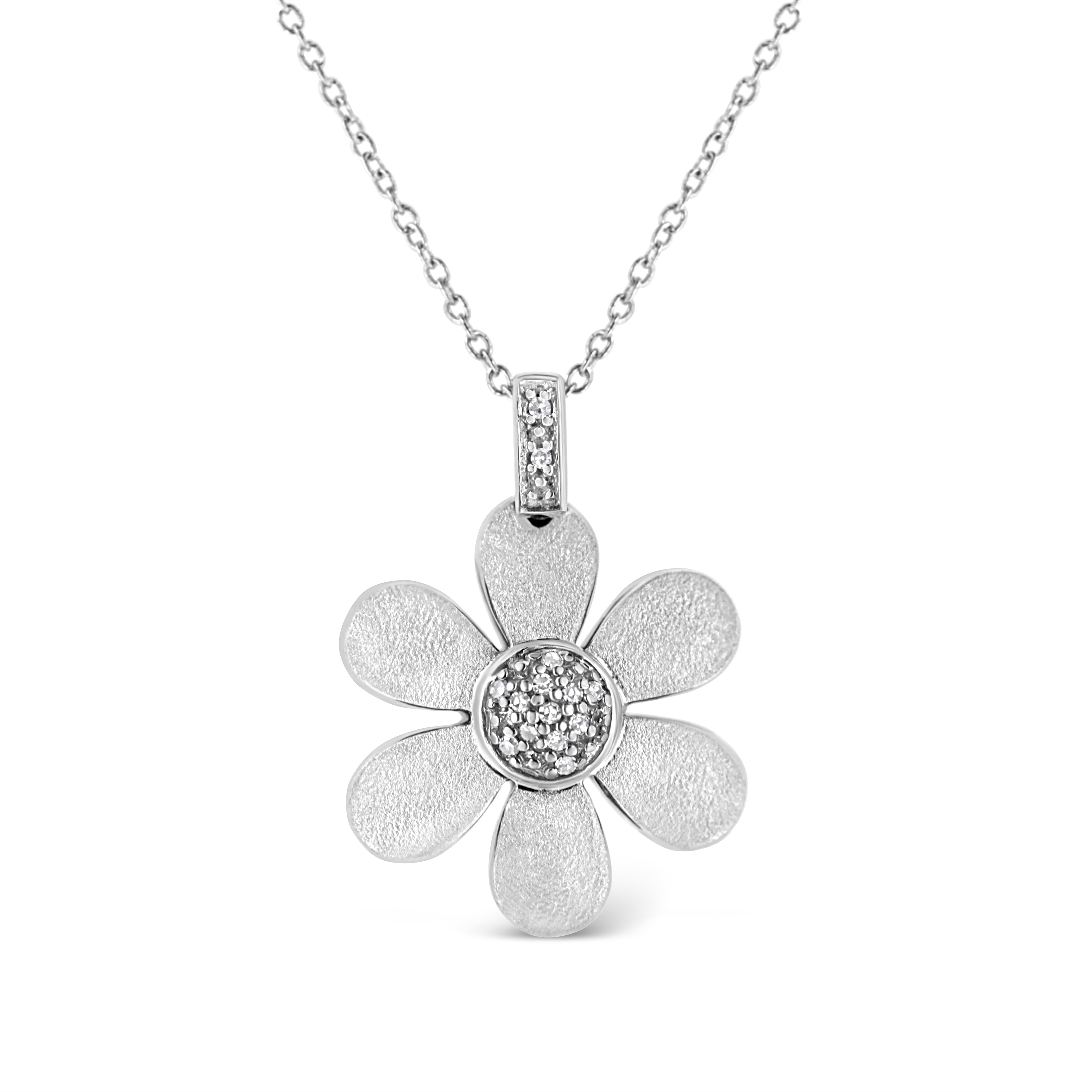 Haus of Brilliance .925 Sterling Silver Pave-Set Diamond Accent Flower 18&quot; Pendant Necklace (I-J Color, I1-I2 Clarity)