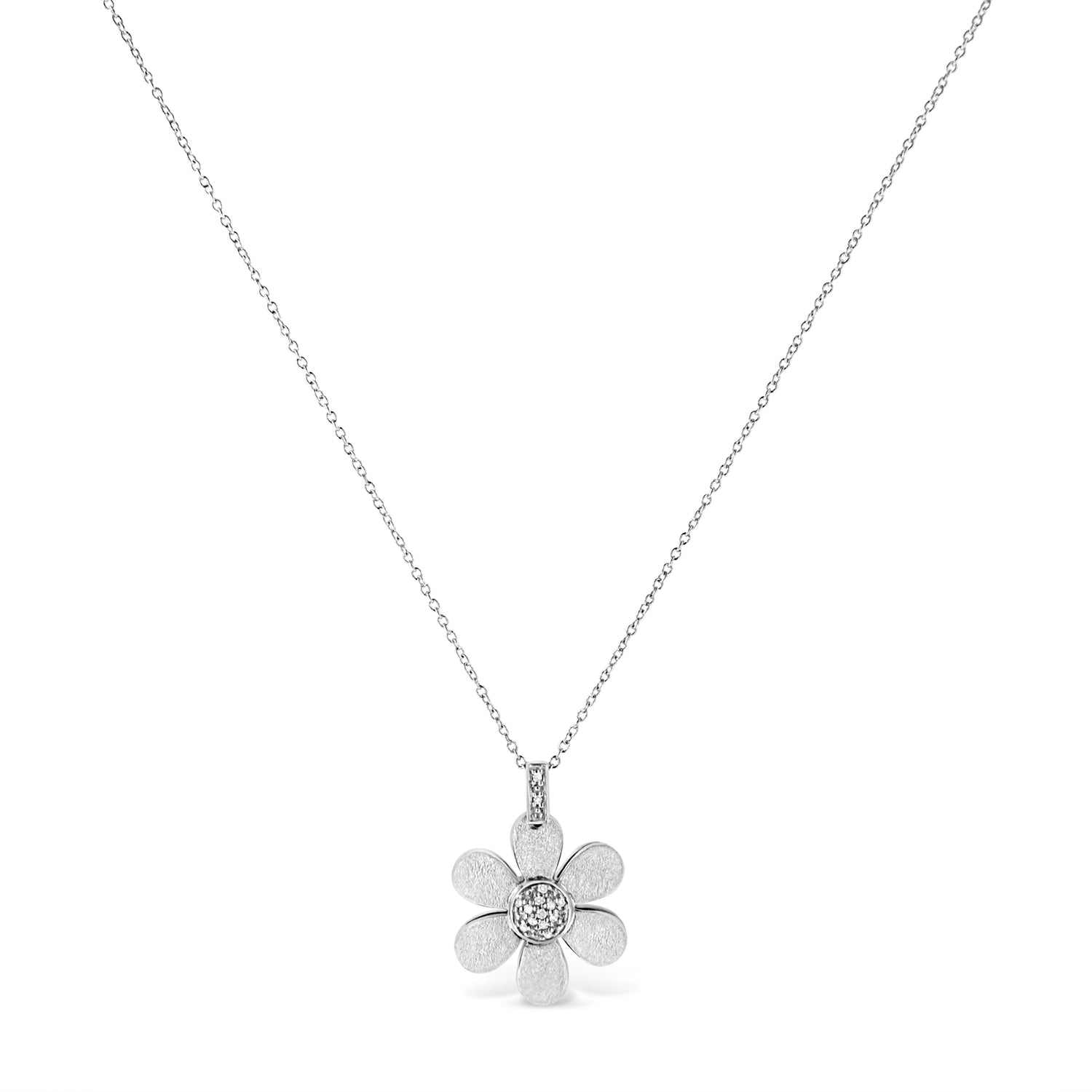 Haus of Brilliance .925 Sterling Silver Pave-Set Diamond Accent Flower 18&quot; Pendant Necklace (I-J Color, I1-I2 Clarity)