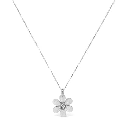 Haus of Brilliance .925 Sterling Silver Pave-Set Diamond Accent Flower 18&quot; Pendant Necklace (I-J Color, I1-I2 Clarity)