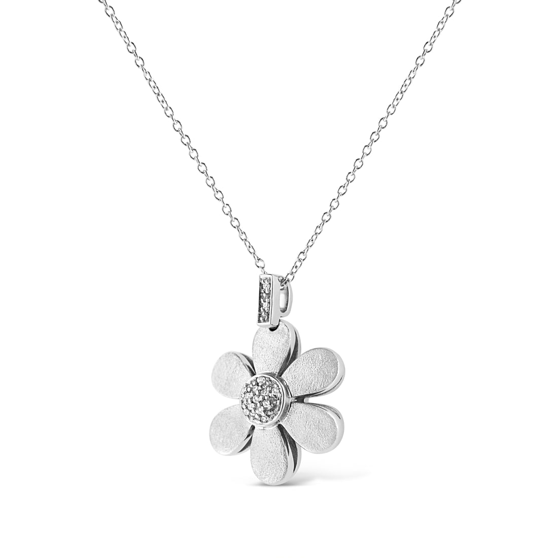 Haus of Brilliance .925 Sterling Silver Pave-Set Diamond Accent Flower 18&quot; Pendant Necklace (I-J Color, I1-I2 Clarity)