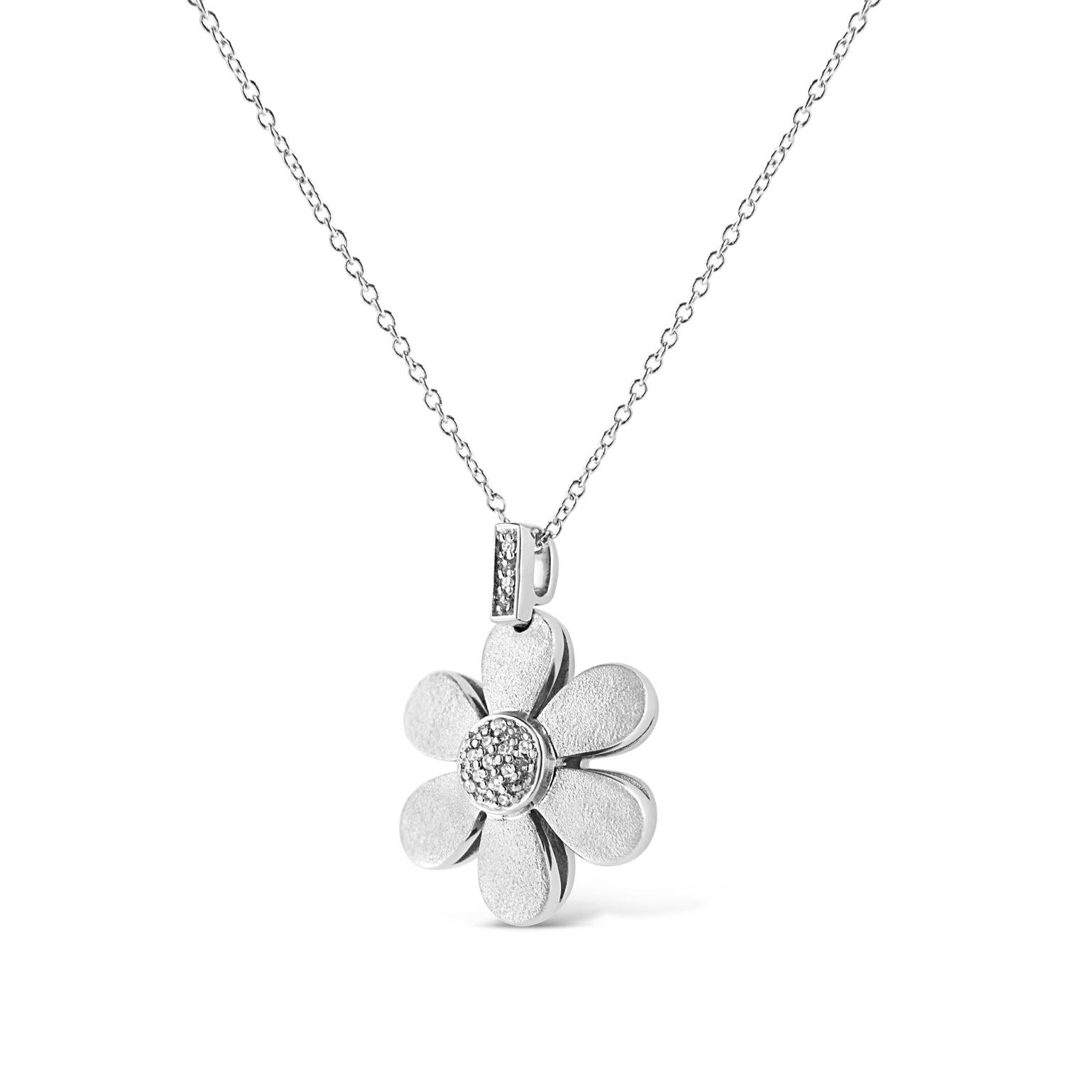 Haus of Brilliance .925 Sterling Silver Pave-Set Diamond Accent Flower 18&quot; Pendant Necklace (I-J Color, I1-I2 Clarity)