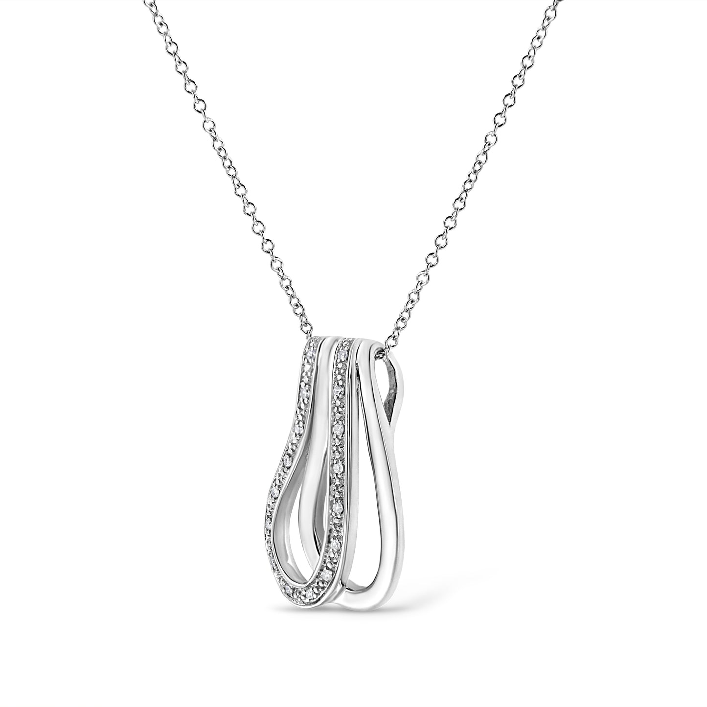 Haus of Brilliance .925 Sterling Silver Pave-Set Diamond Accent Double Curve 18" Pendant Necklace (I-J Color, I1-I2 Clarity)