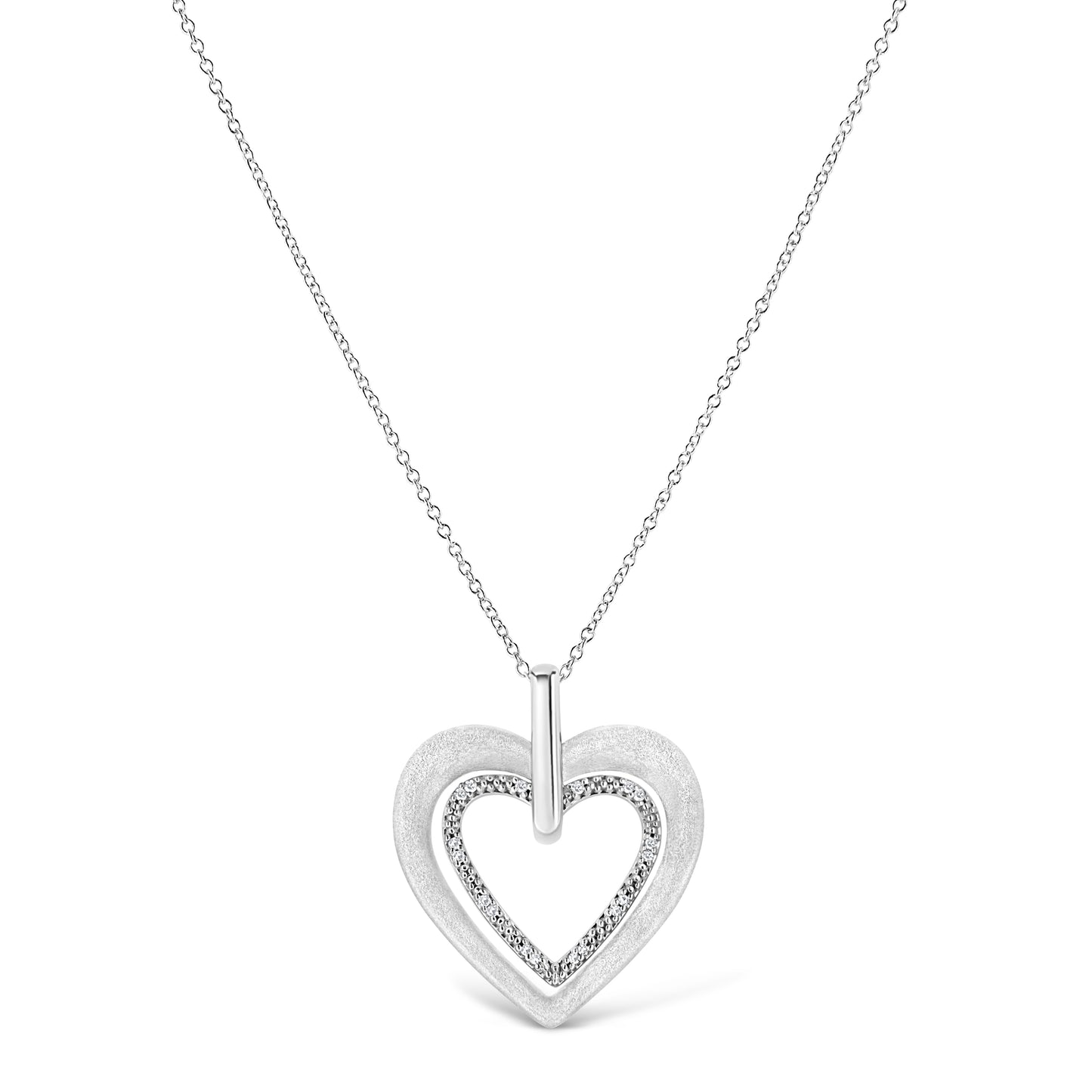 Haus of Brilliance .925 Sterling Silver Prong-Set Diamond Accent Double Heart 18" Pendant Necklace (I-J Color, I1-I2 Clarity)