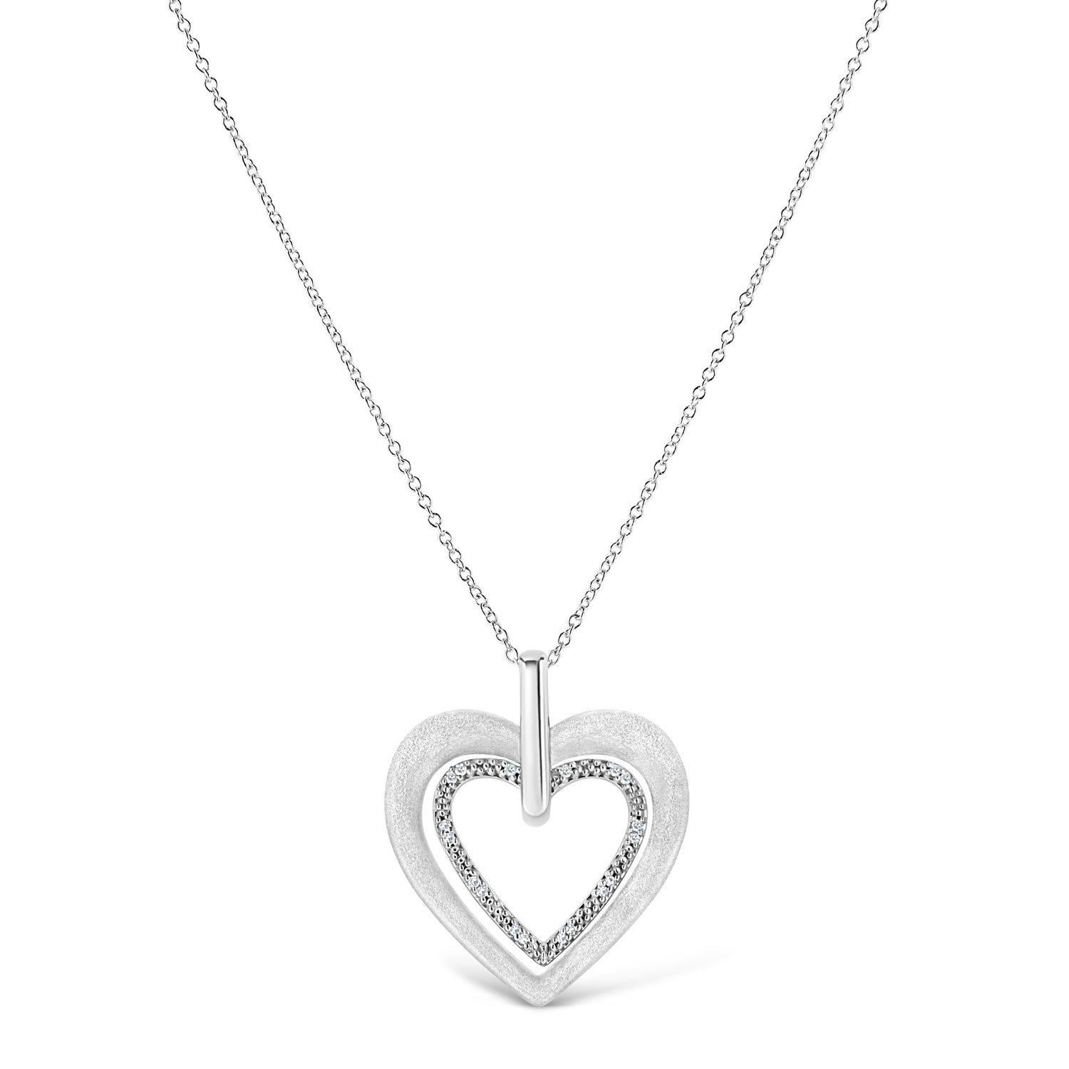 Haus of Brilliance .925 Sterling Silver Prong-Set Diamond Accent Double Heart 18&quot; Pendant Necklace (I-J Color, I1-I2 Clarity)