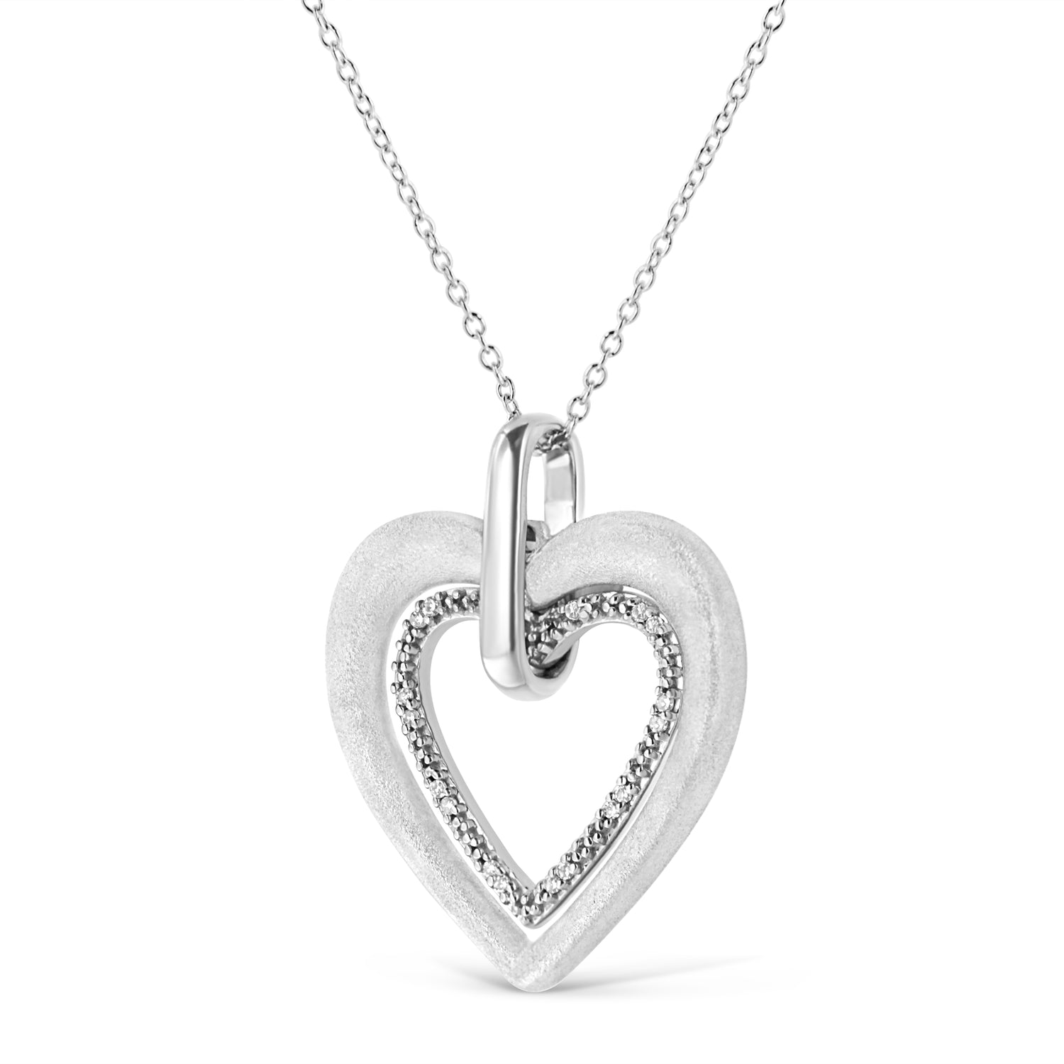 Haus of Brilliance .925 Sterling Silver Prong-Set Diamond Accent Double Heart 18&quot; Pendant Necklace (I-J Color, I1-I2 Clarity)